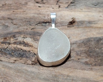 Sea Glass Pendant, White Bezeled Sea Glass Necklace, Sea Glass Jewelry, Lake Jewelry, Mothers Day Gift, Beach Jewelry
