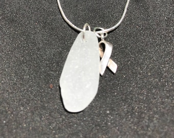 Breast Cancer Awareness Necklace, Sea Glass Jewelry, Lake Erie Beach Glass, Seaglass Jewelry, Beachglass Necklace, Seaglass Etsy