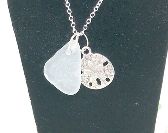 Sterling Sea Glass Necklace, Seafoam Sea Glass Jewelry, Beach Glass Necklace, Lake Erie Jewelry, Lake Glass Necklace