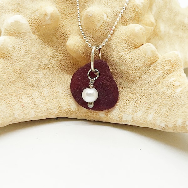 Sea Glass Necklace, Rare Red Sea Glass Necklace, Sea Glass, Seaglass Jewelry, Seaglass Gift, Gift For Mom, Coastal Jewelry, Mermaid Jewelry