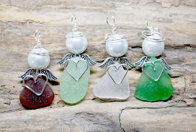 Sea Glass Angel, Sea Glass Guardian Angel, Beach Glass Angel, Beach Ornament, Beach Angel, Sea Glass Gift, Gift For Nurse, Small Angel image 1