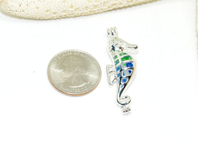 Sea Glass Charm Jewelry, Seahorse Charm Necklace, Sea Glass Locket, Silver Jewelry, Gift For Her image 5