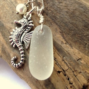 Sterling Seaglass Seahorse Necklace, Seaglass Jewelry, Seahorse Jewelry, Beach Necklace, Sea Glass Pendant, Gift For Mom image 1