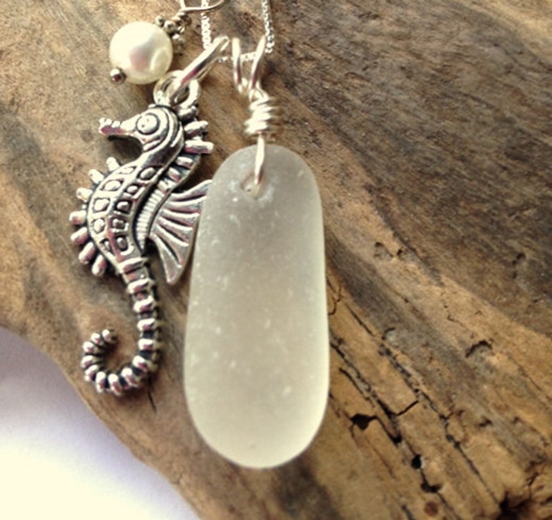 Sterling Seaglass Seahorse Necklace, Seaglass Jewelry, Seahorse Jewelry, Beach Necklace, Sea Glass Pendant, Gift For Mom image 1