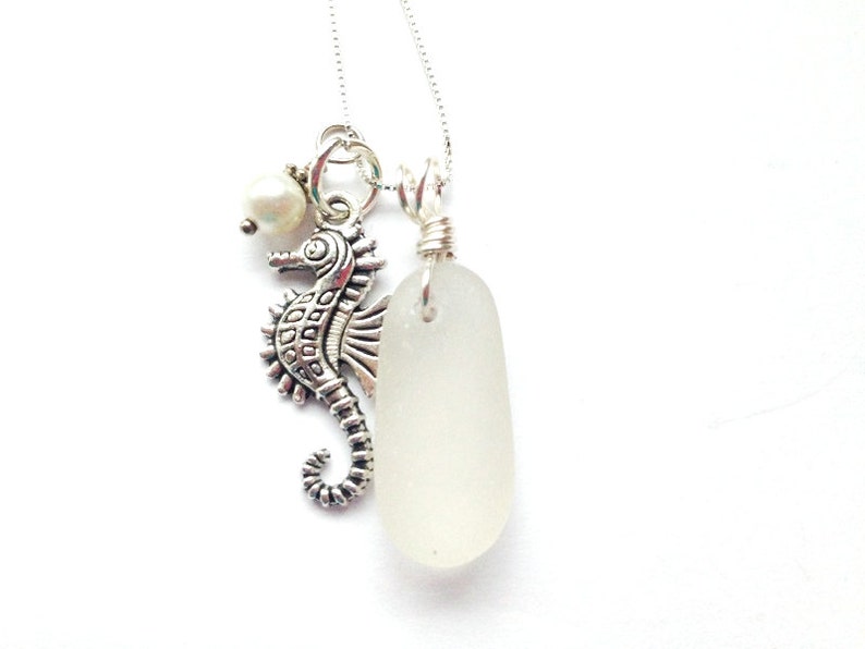 Sterling Seaglass Seahorse Necklace, Seaglass Jewelry, Seahorse Jewelry, Beach Necklace, Sea Glass Pendant, Gift For Mom image 2