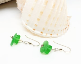Sea Glass Earrings, Green Sea Glass Earrings, Sea Glass Jewelry, Gift for Mom, Beach Gift