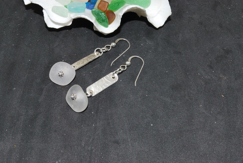 Sea Glass Earrings, Sterling Sea Glass Earrings, Sterling Drop Earrings, Sea Glass Jewelry, Pretty Earrings, Jewelry For Friend image 3