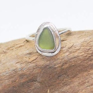 Sterling Sea Glass Ring, Pear Shaped Sea Glass Ring, Size US 5 1/2 Womens Ring, Beach Glass Ring, Lake Erie Beach Glass, Solitaire Ring