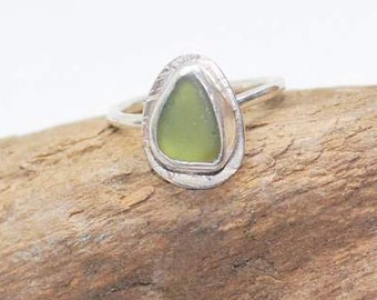 Sterling Sea Glass Ring, Pear Shaped Sea Glass Ring, Size US 5 1/2 Womens Ring, Beach Glass Ring, Lake Erie Beach Glass, Solitaire Ring