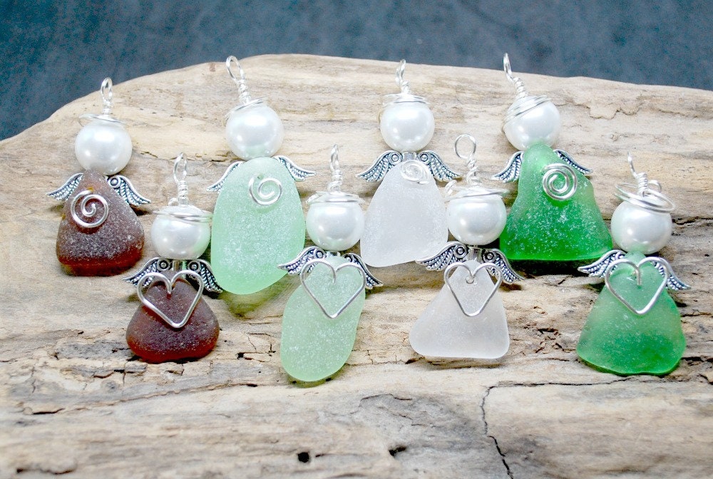 Sea Glass Angel Ornament, Pearl Halo, Lake Erie Beach Glass - Etsy
