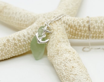 Sea Glass Anchor Charm Necklace, Sea Glass Necklace, Sea Glass Charm Necklace, Gift For Mom, Sea Glass Gift