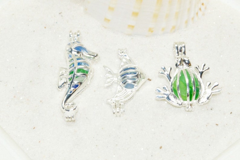 Sea Glass Charm Jewelry, Seahorse Charm Necklace, Sea Glass Locket, Silver Jewelry, Gift For Her image 3