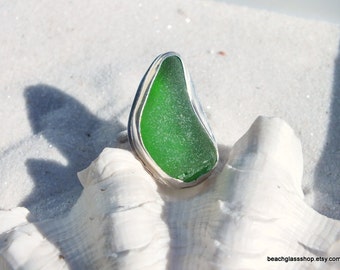 Sterling Sea Glass Ring, Size 7 1/4 Ring, Sea Glass Jewelry, Seaglass Ring, Sterling Ring, Lake Jewelry, Bottle Ring