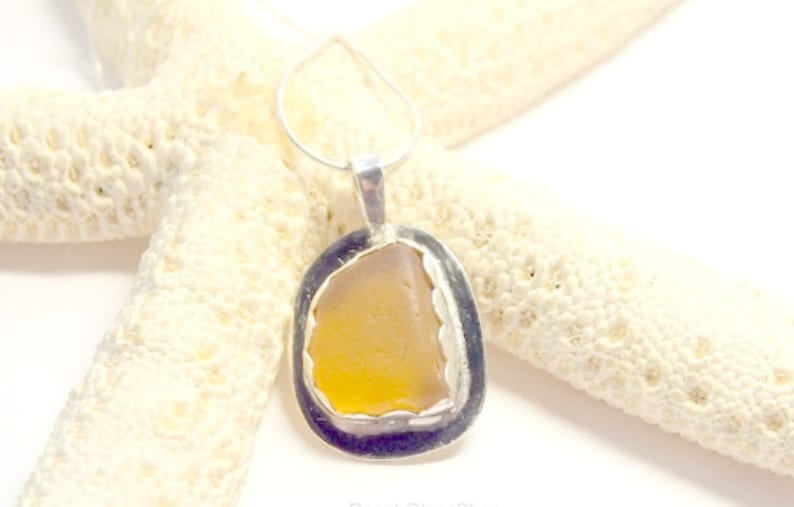 Sterling Sea Glass Necklace Yellow Vintage Glass Jewelry Yellow Sea Glass Necklace Rare Sea Glass Necklace Sea Glass Gift