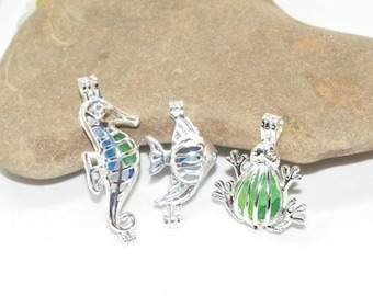 Sea Glass Charm Jewelry, Seahorse Charm Necklace, Sea Glass Locket,  Silver Jewelry, Gift For Her