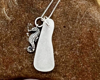 Sea Glass Necklace, Sea Glass Jewelry, Sea Glass Gift For Mom, Seahorse Charm Necklace, Gift For Her