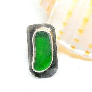 Green Sea Glass Ring, Sea Glass Statement Ring, Sterling Sea Glass Ring, US Size 6 1/2 Sterling Ring, Handmade Sterling Ring, Sea Glass Gift