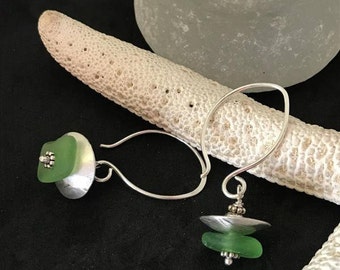 Green Sea Glass Earrings, Beach Earrings, Seaglass Earrings, Seaglass Jewelry, Sea Glass, Seaglass
