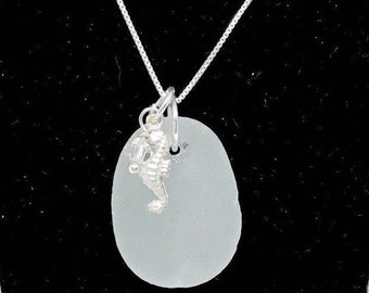 Sea Glass Sterling Necklace, Sea Horse Necklace, Sea Glass Pendant, Sea Glass, Seaglass, Gift For Her