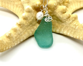 Sea Glass Jewelry, Sea Glass Necklace, Aqua Sea Glass, Beach Gift, Gift for Mom, Coastal Jewelry, Beach Jewelry