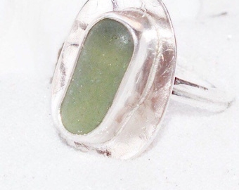 Sea Glass Ring, Sterling Sea Glass Ring, Statement Ring,  Size US 6 1/2, Beach Ring, Erie Beach Ring, Sterling Ring