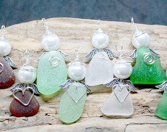 Sea Glass Angel Ornament, Pearl Halo, Lake Erie Beach Glass - Etsy