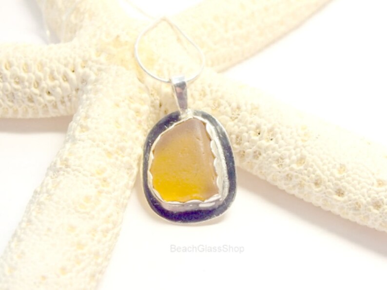 Sterling Sea Glass Necklace Yellow Vintage Glass Jewelry Yellow Sea Glass Necklace Rare Sea Glass Necklace Sea Glass Gift