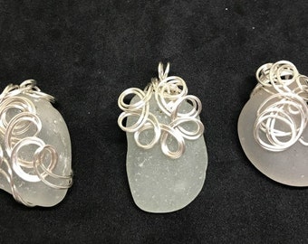 Wire Wrapped Sea Glass Necklaces, Sea Glass Jewelry, Beach Wedding Jewelry, Bridal Jewelry, Beach Gift For Her, Sea Glass Necklace