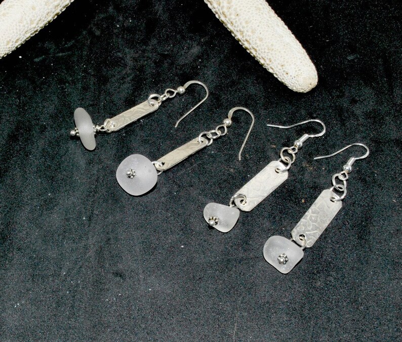 Sea Glass Earrings, Sterling Sea Glass Earrings, Sterling Drop Earrings, Sea Glass Jewelry, Pretty Earrings, Jewelry For Friend image 1