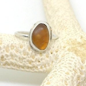 Brown Sea Glass Ring, Sterling Sea Glass Ring, US Size 6 Sea Glass Ring, Lake Erie Bottle Jewelry, Stackable Ring