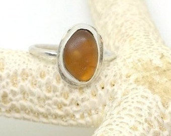 Brown Sea Glass Ring, Sterling Sea Glass Ring, US Size 6 Sea Glass Ring, Lake Erie Bottle Jewelry, Stackable Ring