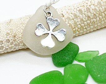 Sea Glass Shamrock Necklace, Shamrock Necklace, St. Patrick's Day Necklace, Beach Jewelry, Coastal Jewelry