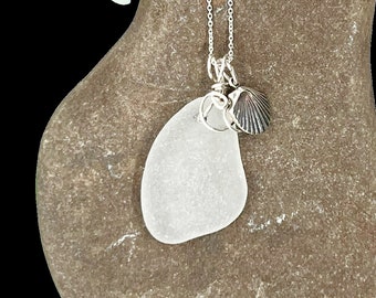 White Beach Glass Necklace, Charm Necklace, Beach Glass Jewelry, Beach Glass, Beach Gift For Mom