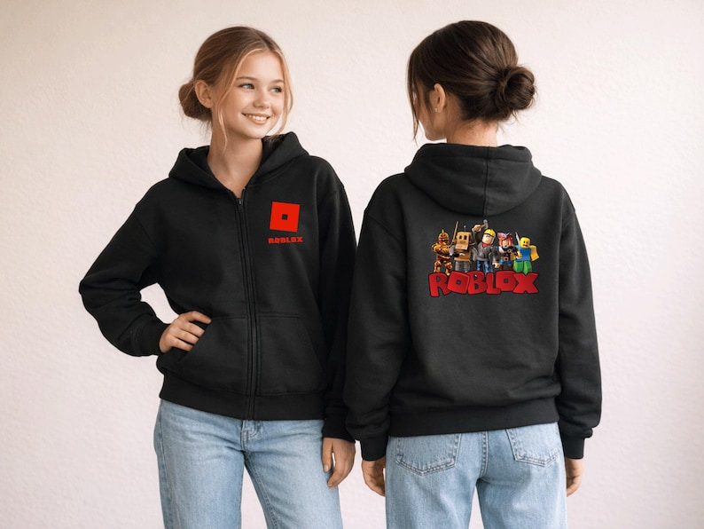 Sudadera con capucha y cremallera gris para niños de Roblox, chaqueta de gamer para niños imagen 2