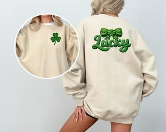 Lucky Clover Sweatshirt St Patricks Day Crewneck Shamrock Graphic Cozy Gift