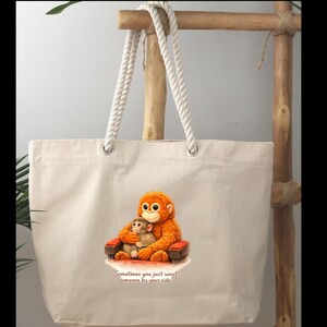 Mother Baby Monkey Tote Bag: Comfort Quote Canvas Carryall