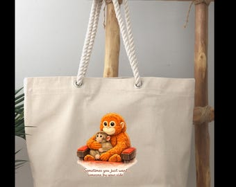 Bolso tote de mono madre bebé: bolso de lona con cita reconfortante.