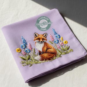 2 Style Custom Fox and Wildflower Hand Embroidered Handkerchiefs Personalized Linen Floral Hankie For Bridesmaid Wedding Gifts