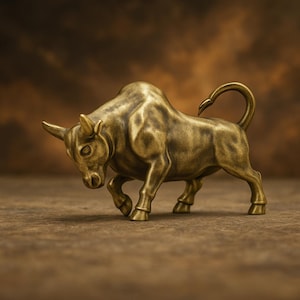 Handmade Brass Bull Figurine for Corrida Lovers, Decorative Bull Statue for Desk or Home Decor, Small Spanish Bull Sculpture Gift 22g 40mm
