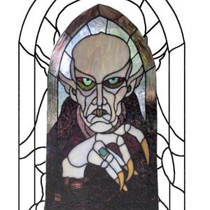 Modèle numérique NOSFERATU, vitrail avancé, lampe plomb vampire, pdf/jpg, horreur, fantaisie, bricolage, feuille de cuivre, créature mythique