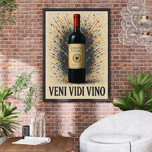Wine Poster – Veni Vidi Vino – Retro Kitchen Wall Art