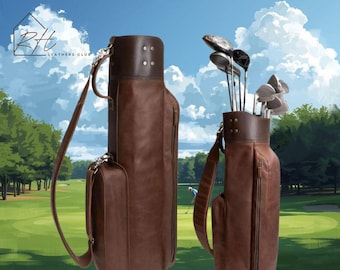 Handcrafted Cowhide Leather Golf Bag, Vintage Style Golf Carry Bag, Premium Handmade Leather Golf Bag, Father's Day Gift for Golfers.