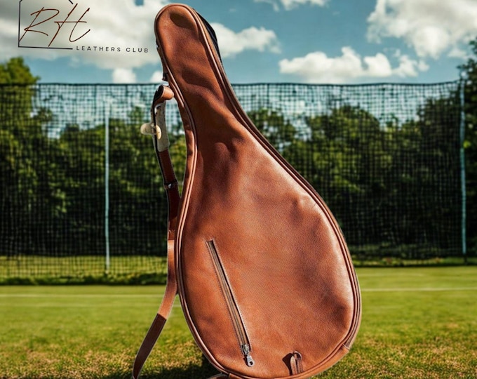 Handcrafted Full Grain Leather Tennis Bag: Retro Racket Holder, Perfect gift for him.