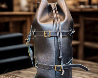 Handcrafted Black Leather Motorcycle Duffel Bag, Weekender Travel Bag