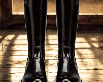 Botas de montar de cuero negro hechas a mano – Hasta la rodilla, hebilla plateada, estilo ecuestre