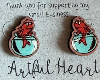 Cat in the Hat and Rainbow Fish earring studs