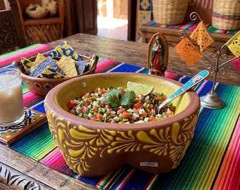 Handmade Talavera Molcajete Salsa Bowl: Mexican Clay Serving Dish