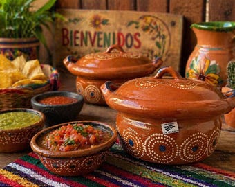 Michoacan Cazuelas Salseras de Barro: 6” -  set of salsa bowls with lids.