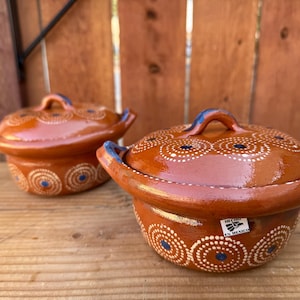 Handmade Mexican Clay Cazuelitas Set with Lids - Salsa Bowls, DIY Gift