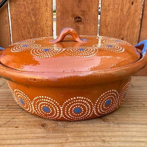 Vintage Mexican Clay Cazuela: Lead-Free Arrocera Cooking Pot